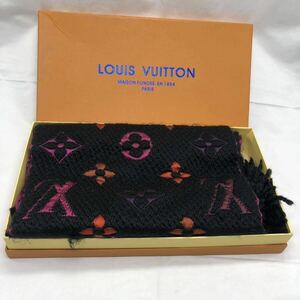 LOUIS VUITTON エシャルブ　ロゴマニア　レインボー　M73056 IS0137 マフラーウール×シルクノワール　箱あり　中古　YS CVQW