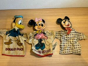  hand puppet Disney Mickey minnie Donald Duck 3 piece set Showa Retro antique Vintage USA miscellaneous goods toy sofvi 