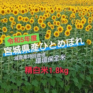 『精白米1.8kg』令和5年宮城県産ひとめぼれ【減農薬特別栽培環境保全米】