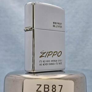 1000円～ zippo 美品 イタリックロゴ ハイポリッシュクローム HighPolish Chrome 鏡面仕上げ加工 ジッポー オイルライター USA ZB87