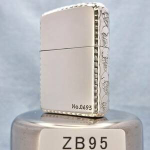 1000円～ zippo Armor 美品 アーマー センターマーク LIMITED EDITION №0693 3面加工 スカル 骸骨 シルバー SILVER color ジッポー ZB95