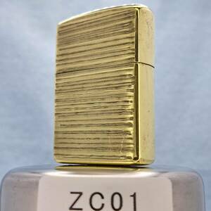 1000円～ zippo Armor 美品 アーマー ソリッドブラス SOLID BRASS 真鍮 2面加工 手彫り 波彫金 GOLD color ジッポー ZC01