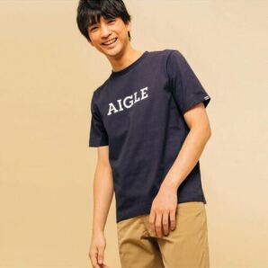 エーグル メンズ 吸水速乾 エーグル グラフィック ロゴTシャツ Lネイビーの画像1