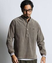 The DUFFER of St.GEORGE USED LIKE COURDUROY NO COLLAR RIBBED SHIRT：USED加工 コーデュロイ ノーカラー リブ袖シャツM茶_画像2