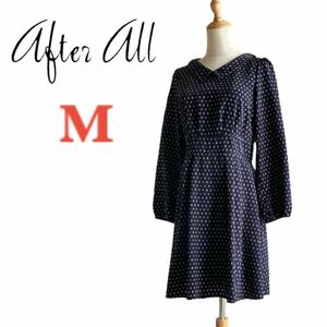 【美品】アフターオール after all ドット柄 フレア Aライン ミニ丈 ワンピース ネイビー 紺色 Mサイズ