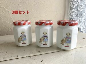 ◆M21◆Many マニー プチメゾン ミルクガラス 蓋つきミルクボトル 3個セット フランス食器 生活雑貨　参考合計3,960円