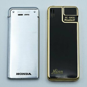 S03 HONDA Windmill カードライター 5MM Hino P.E.-8800 PIEZO ELECTRIC LIGHTER ガスライター 2点セット シルバー/ブラック 着火未確認