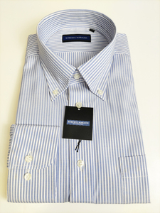 形態安定シャツ LLサイズ 43-82 ボタンダウン ブルー ストライプ 長袖 新品 ドレスシャツ カッターシャツ RM4000-3