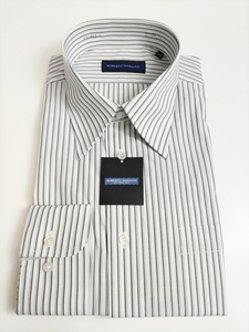 形態安定ワイシャツ Lサイズ 41-82 レギュラーカラー グレーストライプ 長袖 新品 ビジネスシャツ RM3000-6