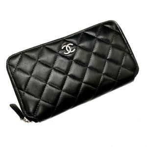 CHANEL シャネル マトラッセ ジップ ウォレット 財布 ラウンドファスナー ブラック レディース　 ラムスキン　ココマーク　シルバー金具