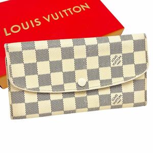 最終価格　LOUIS VUITTON ルイヴィトン ダミエアズール ポルトフォイユエミリー N63546 フラップ長財布 ホワイト　レディース　白