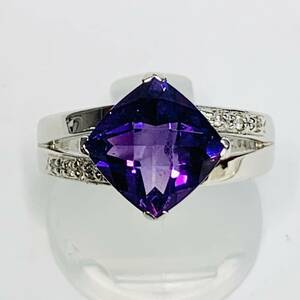 Guy Laroche　ギラロッシュ アメジスト シルバー リング 指輪 925 ダイヤ 0.04ct #14 総重量 約5.05ｇ アクセサリー