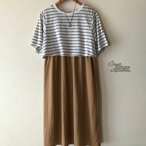 ワンピース 半袖　授乳服　ボーダーワンピ　美品