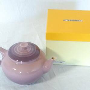 ★未使用★LE CREUSET ルクルーゼ/スモールティーポット/パープル/茶こし付き/茶器/ストーンウェア/箱ありの画像1