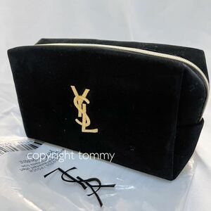 新品未使用 イヴ サンローラン 送料無料 YVES SAINT LAURENT ロゴ ベロア ゴールド ノベルティ 化粧ポーチ ポーチ ブラック コスメ