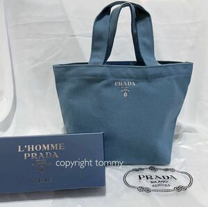 新品未使用 プラダ PRADA トートバッグ 箱付き 送料無料 ランチバッグ レディース メンズ ノベルティ ブルー エコバッグ ロゴ キャンバス