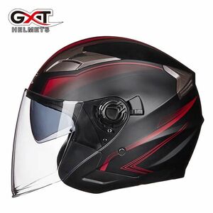 円 艶消しブラック赤 ヘルメット GXT708ダブルシールドヘルメット高品質 春秋用ジェットヘルメットPSCマーク付き サイズM -XL 選択可能