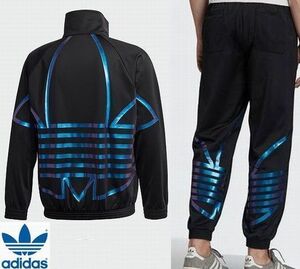 新品 Mサイズ adidas アディダス オリジナルス ビッグ トレフォイル ジャージ 上下 セットアップ メタリックブルー ブラック 光沢