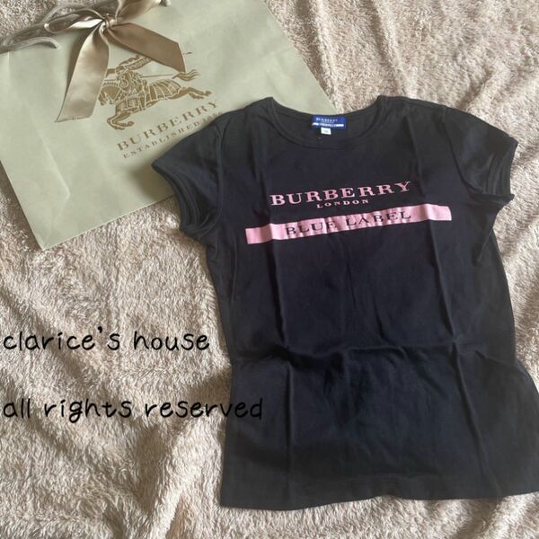美品　Burberry Tシャツ　カットソーブラック　黒　ロゴ　ピンク