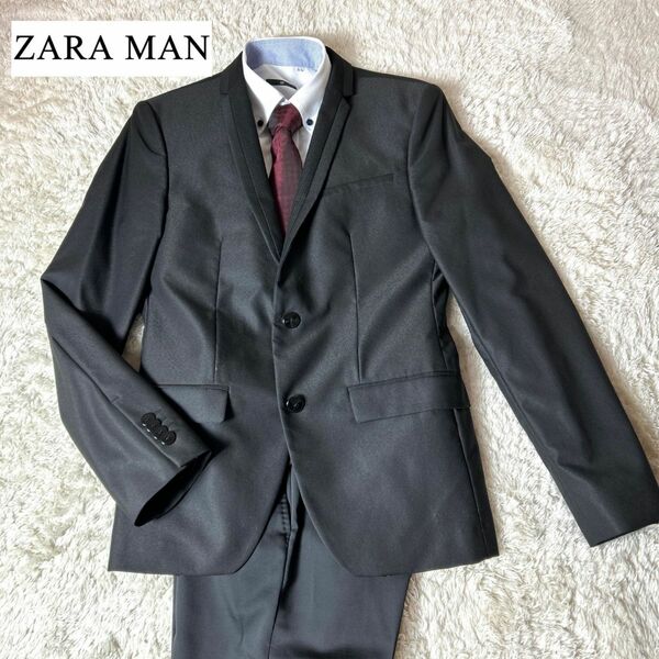 【美品】ZARA MAN タキシードセットアップ 光沢ブラック 46 M相当