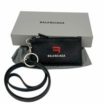 【美品】バレンシアガ BALENCIAGA 594548 レザー コインカードケース フラグメントケース ブラック ストラップ付き コインケース_画像1