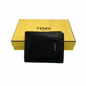 【良品】フェンディ FENDI 7M0194 セレリア レザー 二つ折り財布 ブラック