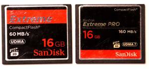 【中古】SanDisk Extreme PRO　16GB　と　Extreme 16GB　CF　コンパクトフラッシュ　