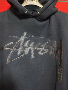 STUSSY ステューシー スネーク型押し ロゴ ヘビーウェイト プルオーバー パーカー 中古 Mサイズ ブラック スウェット