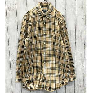 バーバリー Burberry ボタンダウン 長袖シャツ ノバチェック コットン100％ クリーニング済 現状品 中古品 nn0101