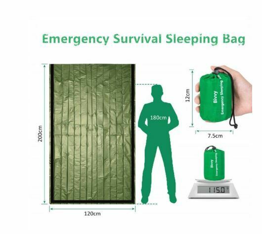 送料無料グリーン緊急サバイバルシート 簡易寝袋 一人用 コンパクト 収納袋付き 軽量 防水 防寒 保冷 アウトドア 災害