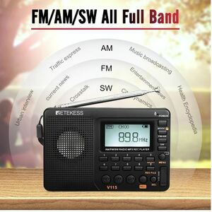 送料無料 未使用品 Retekess V115 ポータブルラジオ 短波ラジオ AM/FM/SW TFソケット付きMP3 高感度 防災ラジオ RECボイスレコーダー