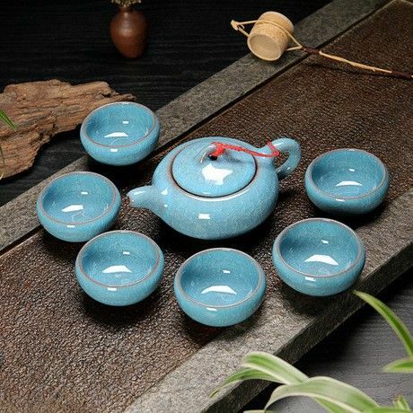 中国茶器セット氷裂茶具　人気の水色