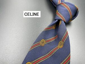 【美品】CELINE　セリーヌ　レジメンタル柄　ネクタイ　3本以上送料無料　ネイビー　0205130
