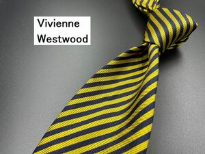 【超美品】ViviennWestwood　ヴィヴィアンウエストウッド　ロゴ＆レジメンタル柄　ネクタイ　3本以上送料無料　ゴールドネイビー　0302132