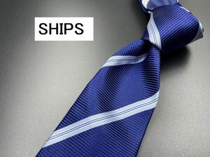 【超美品】SHIPS　シップス　レジメンタル柄　ネクタイ　3本以上送料無料　ネイビー　光沢　0302103