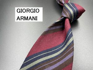 【超美品】GIORGIO ARMANI　アルマーニ　レジメンタル柄　ネクタイ　3本以上送料無料　ワインレッド　0302147