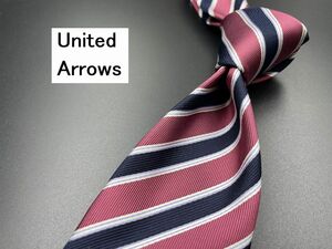 【美品】United Arrows　ユナイテッドアローズ　レジメンタル柄　ネクタイ　3本以上送料無料　ワインレッド　0302142