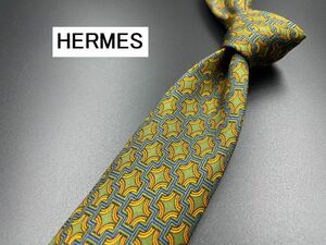 【美品】HERMES　エルメス　ドット柄　ネクタイ　3本以上送料無料　グレイグリーン　0302130