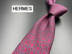 【美品】HERMES　エルメス　チェック柄　ネクタイ　3本以上送料無料　ワインレッド　0302141
