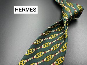 HERMES　エルメス　レジメンタル柄　ネクタイ　3本以上送料無料　グリーン　0302211