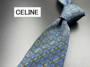 【美品】CELINE　セリーヌ　ロゴ＆レジメンタル柄　ネクタイ　3本以上送料無料　ネイビー　0302077