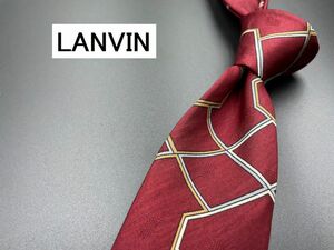 【美品】LANVIN　ランバン　ロゴ＆チェック柄　ネクタイ　3本以上送料無料　ワインレッド　0304043