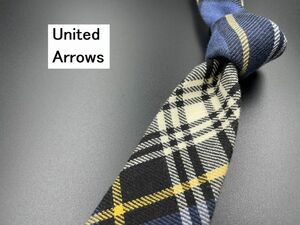 【超美品】United Arrows　ユナイテッドアローズ　チェック柄　ネクタイ　3本以上送料無料　ネイビー　0303253