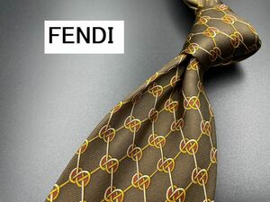 【美品】FENDI　フェンディ　チェック柄　ネクタイ　3本以上送料無料　ブラウン　0303039