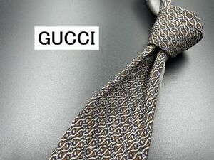 GUCCI　グッチ　ロゴ＆レジメンタル柄　ネクタイ　3本以上送料無料　グレイブラウン　0303116