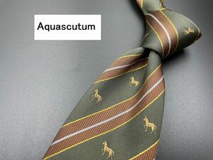 【美品】Aquascutum　アクアスキュータム　レジメンタル柄　ネクタイ　3本以上送料無料　グリーン　0304082