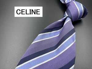 【超美品】CELINE　セリーヌ　レジメンタル柄　ネクタイ　3本以上送料無料　パープル系　0303244