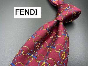 【超美品】FENDI　フェンディ　全面FFロゴ柄　ネクタイ　3本以上送料無料　ワインレッド　0304124