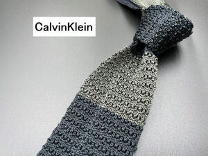 【超美品】CalvinKlein　カルバンクライン　ボーダー柄　ネクタイ　3本以上送料無料　グレイネイビー　0304240