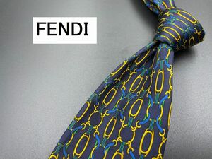 【超美品】FENDI　フェンディ　チェック柄　ネクタイ　3本以上送料無料　ネイビー　0304055